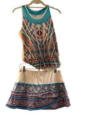 Lucky In Love Womens  Tennis/ active Tank & Skirt Set L tribal pattern